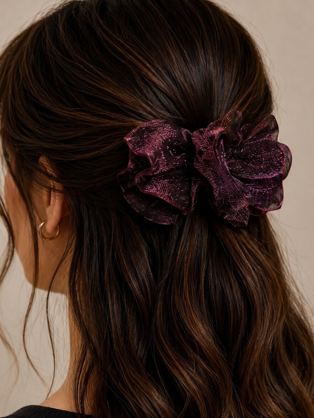 HANDMADE Large Purple Metallic Hair Bow Barrette